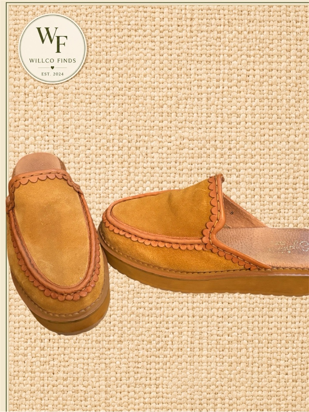 Seychelles Stand Tall Tan Suede Women’s Platform Clog Mules Scalloped Size 8